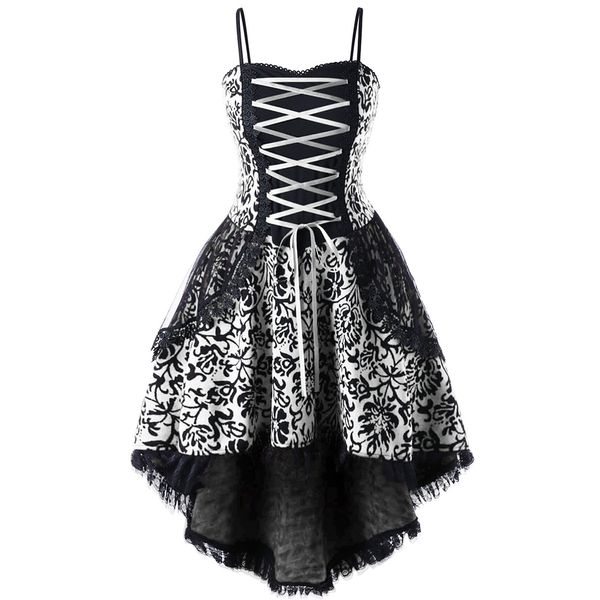 

wholesale-charmma plus size 5xl lace up dip hem corset dress women vintage a line slim elegant party dress female vestido femme big size, White;black