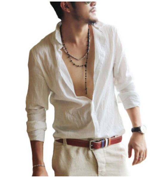 men casual shirts spring summer linen cotton blend leisure street beach shirt long sleeved p114, White;black
men casual shirts spring summer linen cotton blend leisure street beach shirt long sleeved p114, White;black