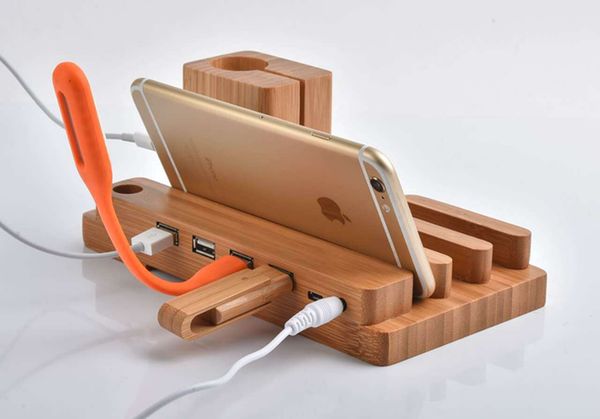 Bamboo wood 4 u b port de kuniver al charger tand charging tation holder for android apple watch iphone ipad iwatch Bamboo wood 4 u b port de kuniver al charger tand charging tation holder for android apple watch iphone ipad iwatch