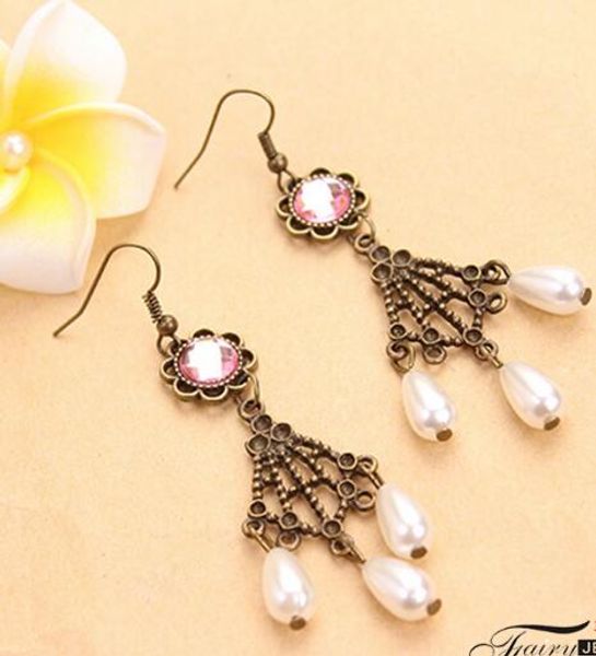 new sweet and fresh adornments bride court vintage bronze pink crystal pearl earrings stylish classic exquisite elegance, Silver
new sweet and fresh adornments bride court vintage bronze pink crystal pearl earrings stylish classic exquisite elegance, Silver