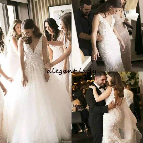 2019 steven khalil mermaid wedding dresses with detecahble skirt sweep train for dance pearls deep v neck country bridal gowns wedding dress, White
2019 steven khalil mermaid wedding dresses with detecahble skirt sweep train for dance pearls deep v neck country bridal gowns wedding dress, White