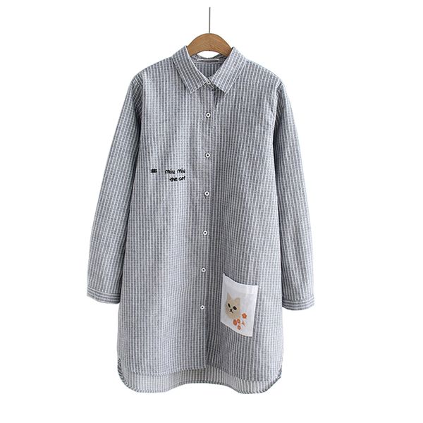 lovely kitten embroidery casual striped long sleeve shirt blouse women mori girl 2018 autumn, White
lovely kitten embroidery casual striped long sleeve shirt blouse women mori girl 2018 autumn, White