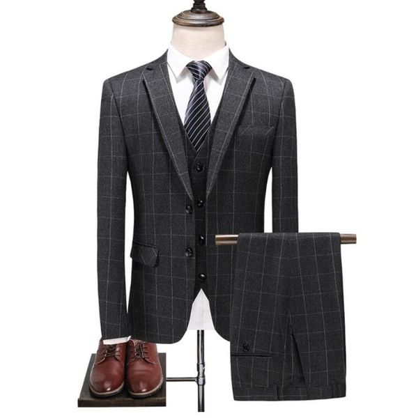 (jacket+vest+pants) 2018 new arrival mens fashion casual plaid suit men,men's business classic suits size s -3xl men's clothing, White;black