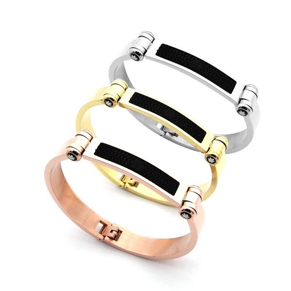 Titanium steel jewelry wholesale foreign trade titanium steel paste plum leather men 's bracelet 18K gold foreign trade bracelet