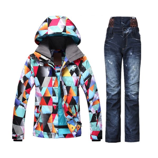 

wholesale- new 2017 gsou waterproof winter ski suit female snow skiing snowboard jacket set women ski pants jeans ski jas dames