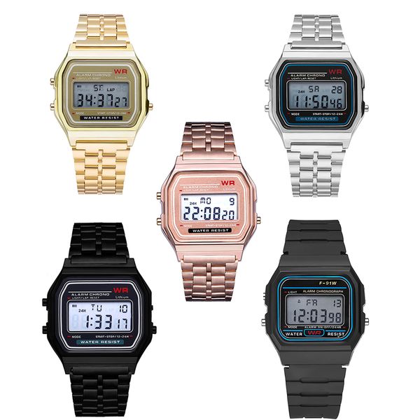 Luxury F-91W watches Fashion Ultra-thin LED Wrist Watches F91W Gold Rose-Gold Silver Men Women Sport Watches Free Shipping
Luxury F-91W watches Fashion Ultra-thin LED Wrist Watches F91W Gold Rose-Gold Silver Men Women Sport Watches Free Shipping