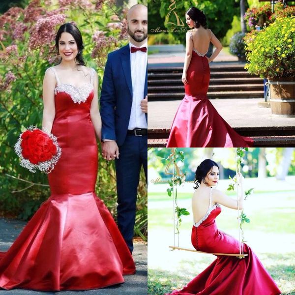 romantic red mermaid wedding dresses spaghetti straps rhinestone crystal backless bridal gowns country satin vintage bohemian, White
romantic red mermaid wedding dresses spaghetti straps rhinestone crystal backless bridal gowns country satin vintage bohemian, White