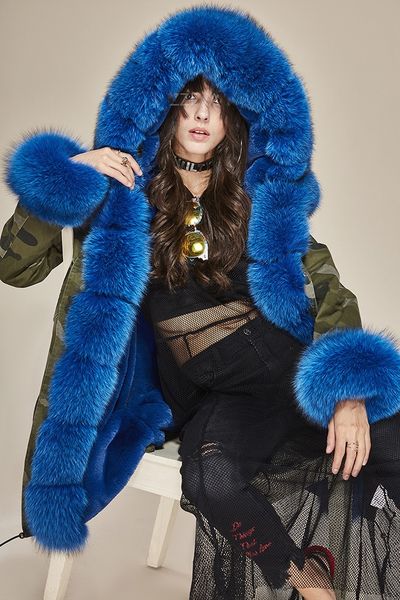 real pictures jazzevar blue raccoon fur trim women fur jacket blue fox and rabbit fur lining camouflage shell long parkas, Black
real pictures jazzevar blue raccoon fur trim women fur jacket blue fox and rabbit fur lining camouflage shell long parkas, Black