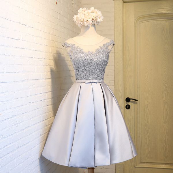 silver gray bridesmaid dresses satin knee length sheer neck with floral applique lace-up/zipper back wedding party dresses, White;pink
silver gray bridesmaid dresses satin knee length sheer neck with floral applique lace-up/zipper back wedding party dresses, White;pink