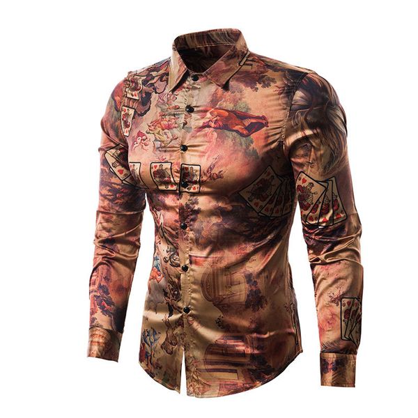 Мужская Slim Fit С Длинным Рукавом Рубашки 2018 Новый Урожай Печати Шелк Атласная Рубашка Мужчины Повседневная Кнопка Вниз Платье Рубашки Camisas Hombre
Мужская Slim Fit С Длинным Рукавом Рубашки 2018 Новый Урожай Печати Шелк Атласная Рубашка Мужчины Повседневная Кнопка Вниз Платье Рубашки Camisas Hombre
