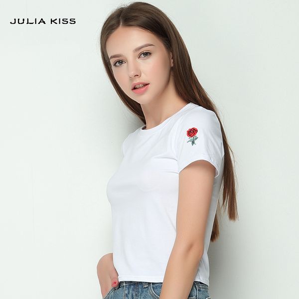 women crewneck soft and stretchy cotton tee embroidery rose short sleeve t-shirt cotton, White
women crewneck soft and stretchy cotton tee embroidery rose short sleeve t-shirt cotton, White