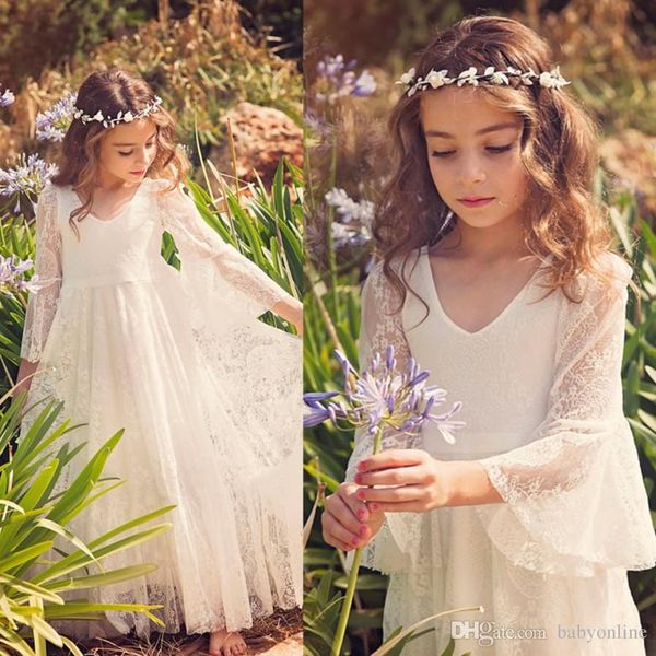2017 new bohemian v neck lace flower girl' dresses long sleeves floor length little girls 'wedding party dresses bow sash, White;blue
2017 new bohemian v neck lace flower girl' dresses long sleeves floor length little girls 'wedding party dresses bow sash, White;blue