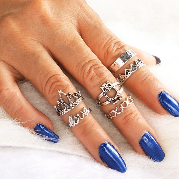 6pcs/set vintage punk knuckle midi rings for women cute animal owl letter love heart crown charms rings party jewelry bijoux, Golden;silver
6pcs/set vintage punk knuckle midi rings for women cute animal owl letter love heart crown charms rings party jewelry bijoux, Golden;silver
