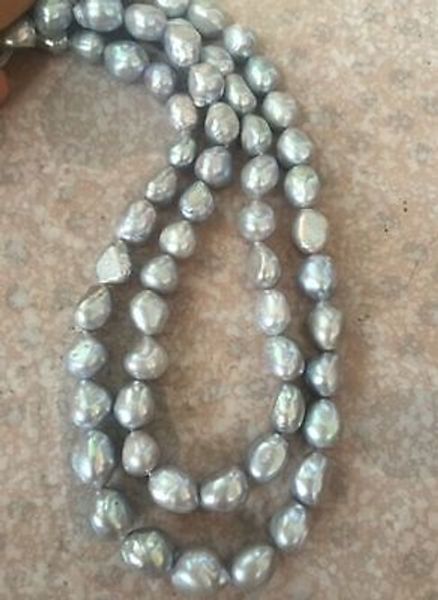 double strands 9-10mm south sea baroque grey pearl necklace 18"19", Silver
double strands 9-10mm south sea baroque grey pearl necklace 18"19", Silver