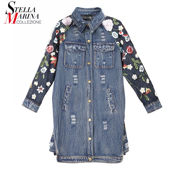 new 2018 korean style women autumn long vintage denim jacket coat sleeve with flower embroidered female jean jacket outwear 3698, Black;brown
new 2018 korean style women autumn long vintage denim jacket coat sleeve with flower embroidered female jean jacket outwear 3698, Black;brown