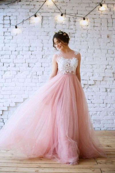 new fashion long bridesmaid dress a-line tulle sheers back floor length wedding party gowns, White;pink
new fashion long bridesmaid dress a-line tulle sheers back floor length wedding party gowns, White;pink