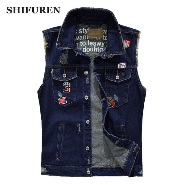 shifuren men's jeans vest fashion patch designs ripped cowboy frayed blue cotton denim vest sleeveless jackets casual waistcoat, Black;white
shifuren men's jeans vest fashion patch designs ripped cowboy frayed blue cotton denim vest sleeveless jackets casual waistcoat, Black;white