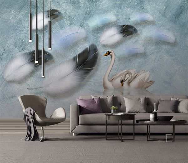 custom retail american modern fashion color feathers couple swan texture art tv background wall couple swan play murals
custom retail american modern fashion color feathers couple swan texture art tv background wall couple swan play murals