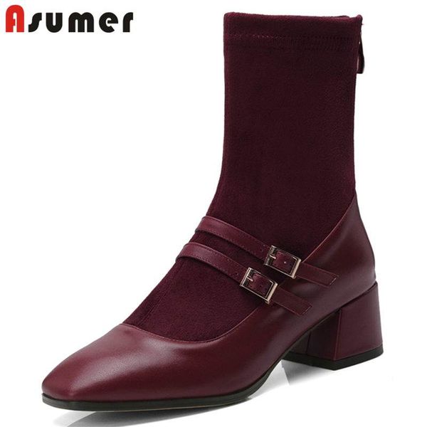asumer new 2018 fashion patchwork genuine leather+strtch fabric boots square toe ankle boots for women thick heels autumn, Black
asumer new 2018 fashion patchwork genuine leather+strtch fabric boots square toe ankle boots for women thick heels autumn, Black