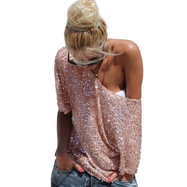 summer fashion women shoulder off loose shirts glitter blouses streetwear party vintage casual sequin lvtnj, Black 
summer fashion women shoulder off loose shirts glitter blouses streetwear party vintage casual sequin lvtnj, Black