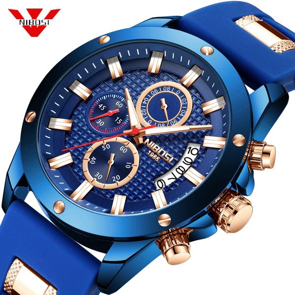 

2019 New NIBOSI Mens Watches Top Fashion Watch Quartz Watch Male relogio masculino Men Army sports Blue Casual