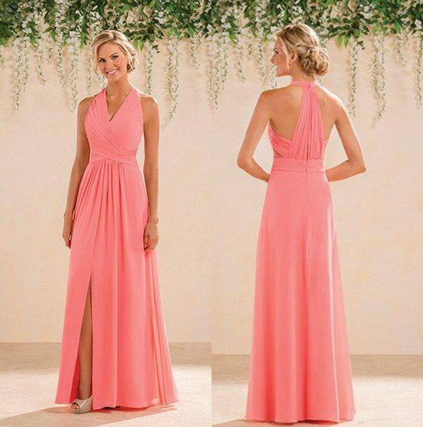 coral bohemian bridesmaid dresses halter v neck slit evening dresses plus size chiffon wedding guest gowns custom made, White;pink
coral bohemian bridesmaid dresses halter v neck slit evening dresses plus size chiffon wedding guest gowns custom made, White;pink