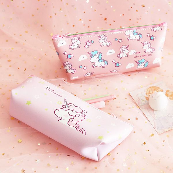 

cute unicorn pencil case kawaii pu leather pencil bags pouch pen box for girls creative stationery office school supplies