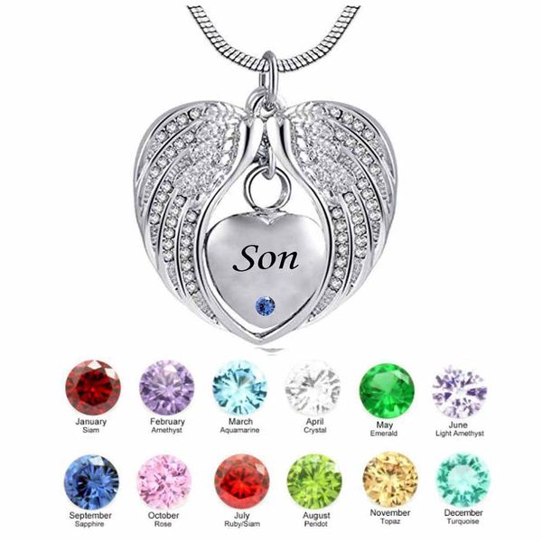 fashion women jewelry simple son wing heart birthstone cremation urn necklace for ashes jewelry memorial pendant, Silver
fashion women jewelry simple son wing heart birthstone cremation urn necklace for ashes jewelry memorial pendant, Silver