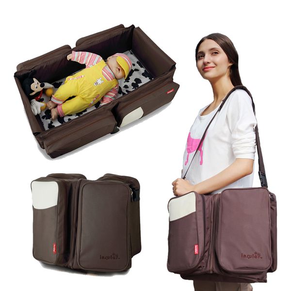 2 In 1 Baby Portable Cot Outdoor Multifunctional Nappy Diaper Bag Travel Portable Bed Mummy Maternity Backpack Newborn Crib