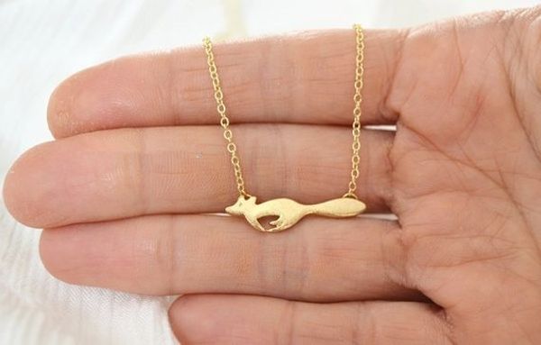30pcs gold silver cute running fox charm pendant necklaces cat animal tiny focks origami fox necklace animal jewelry for women men