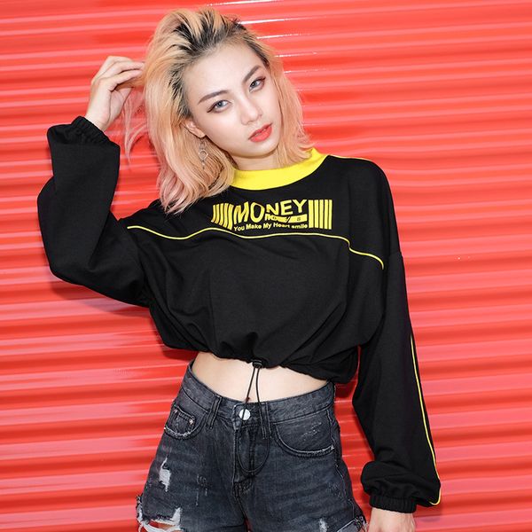 2018 autumn women sweatshirts one neck casual letter pattern leisure loose midriff short hoodies t2823m07, Black
2018 autumn women sweatshirts one neck casual letter pattern leisure loose midriff short hoodies t2823m07, Black