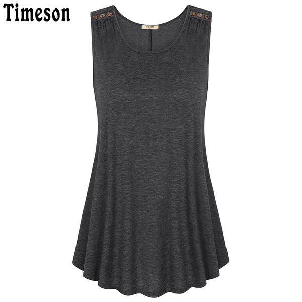

timeson sleeveless solid o neck women tanks 2018 summer wool button big hem long pleated tunic casual vest female knitted, White