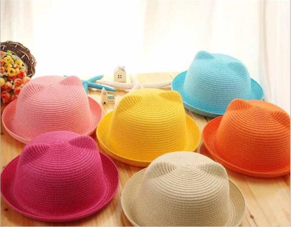Baby Straw Hat Kids Cat Ear Decoration Lovely Beach Cap Children Girls Boys Solid beach Sun Hat Y242
Baby Straw Hat Kids Cat Ear Decoration Lovely Beach Cap Children Girls Boys Solid beach Sun Hat Y242