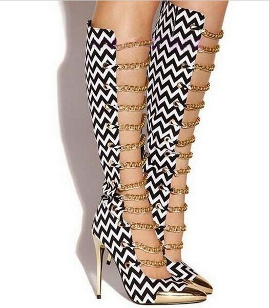 punk summer boots women cut-out black white over the knee boots gold metal chains decor high heels shoes women
punk summer boots women cut-out black white over the knee boots gold metal chains decor high heels shoes women