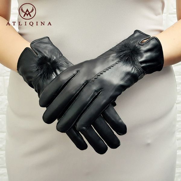 atliqina genuine leather women gloves winter warm lining black gloves wrist with fur ball autumn can wear gift for women, Blue;gray
atliqina genuine leather women gloves winter warm lining black gloves wrist with fur ball autumn can wear gift for women, Blue;gray