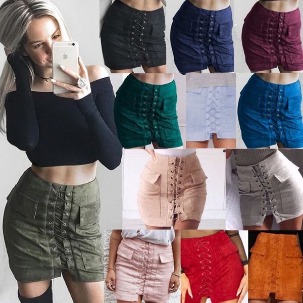 2017 autumn suede leather women brand skirt lace up vintage high waist preppy pocket winter bodycon bandage short pencil skirts, Black
2017 autumn suede leather women brand skirt lace up vintage high waist preppy pocket winter bodycon bandage short pencil skirts, Black
