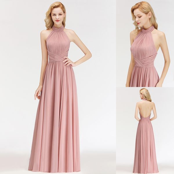 elegant blush pink chiffon prom dresses 2019 new halter backless ruched pleats floor length formal evening party gown cps1058, Black;red
elegant blush pink chiffon prom dresses 2019 new halter backless ruched pleats floor length formal evening party gown cps1058, Black;red