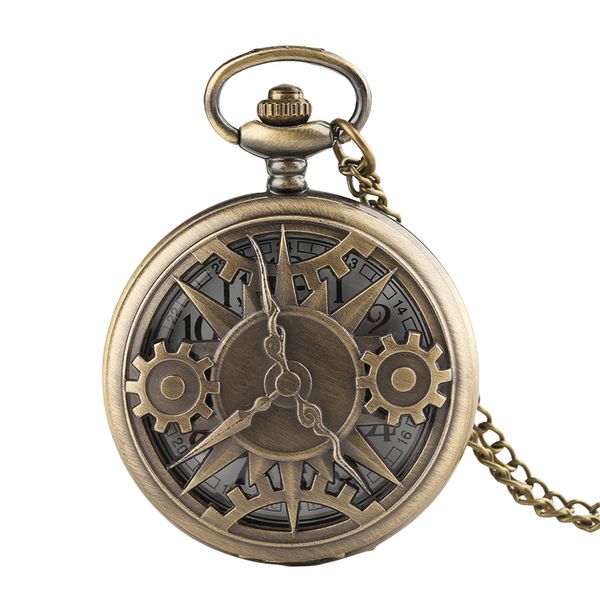 

vintage bronze hollow gear steampunk quartz pocket watch for women men retro cool stylish vintage gift fob watches, Slivery;golden