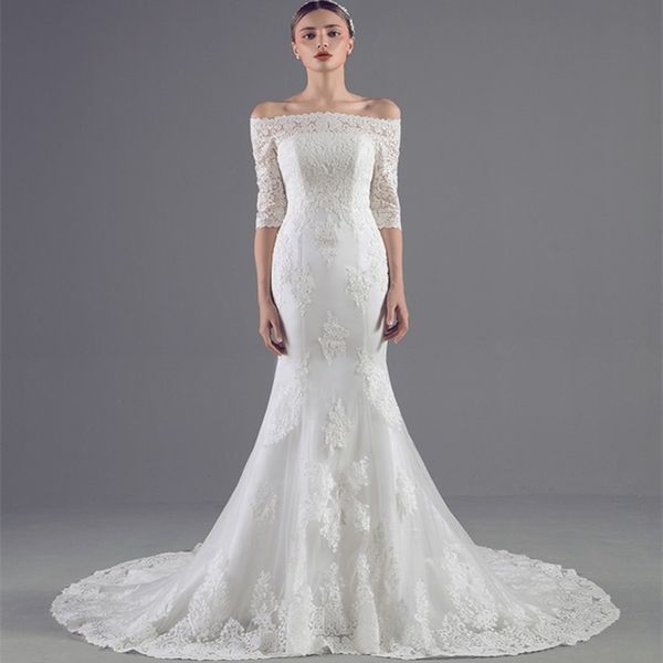 lace tulle mermaid wedding dresses with half sleeves 2019 appliques wedding gowns lace up bridal gown court train, White
lace tulle mermaid wedding dresses with half sleeves 2019 appliques wedding gowns lace up bridal gown court train, White