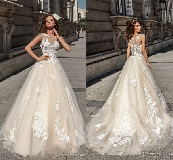 2018 vintage champagne capped sleeves lace wedding dresses a line tulle sheer neck illusion back bridal gowns custom made wedding gowns, White
2018 vintage champagne capped sleeves lace wedding dresses a line tulle sheer neck illusion back bridal gowns custom made wedding gowns, White