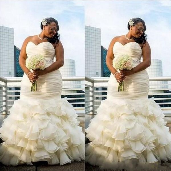 african plus size wedding dresses with sash beads sequins sweetheart pleats mermaid wedding dress ruffles skirt floor length bridal gowns, White
african plus size wedding dresses with sash beads sequins sweetheart pleats mermaid wedding dress ruffles skirt floor length bridal gowns, White