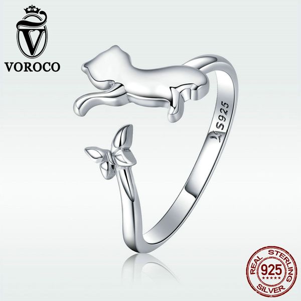 

2018 voroco genuine 925 sterling silver open accompany of cat rings for women wedding anniversary jewelry gift for women bkr443, Golden;silver