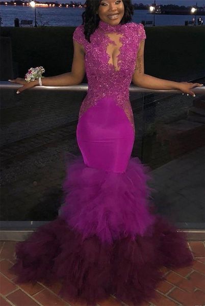 purple african cutaway prom dresses with cap sleeves high neck sequins lace appliques mermaid evening gowns ruffles backless party gown, Black
purple african cutaway prom dresses with cap sleeves high neck sequins lace appliques mermaid evening gowns ruffles backless party gown, Black