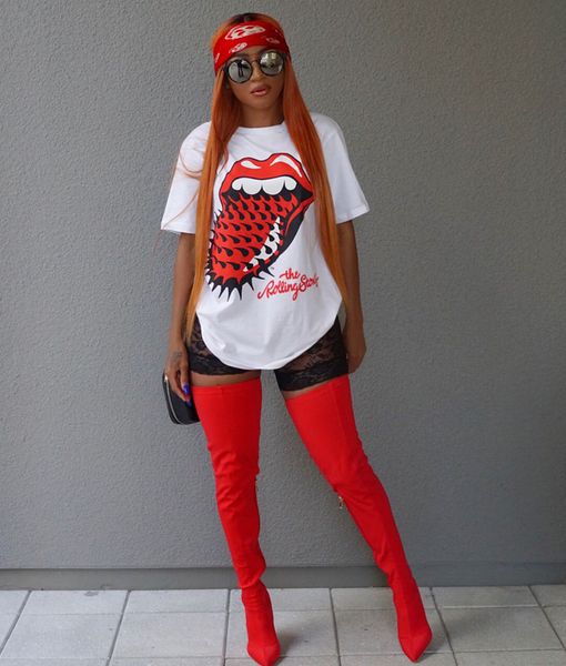 Лето с коротким рукавом шею свободные футболки женский Красный большой язык печа
Лето с коротким рукавом шею свободные футболки женский Красный большой язык печа