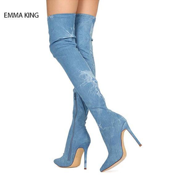 fashion spring autumn slim demin over the knee boots zipper high heels botas mujer pointed toe thigh high boots woman shoes, Black
fashion spring autumn slim demin over the knee boots zipper high heels botas mujer pointed toe thigh high boots woman shoes, Black