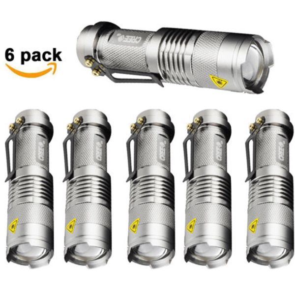 

6pcs xpe q5 led mini penlight flashlight 7w 300lumens torch bike light 3 modes zoomable torch lamp aa 14500 battery waterproof bike light