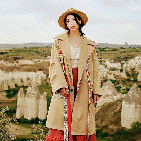 new arrival autumn 2018 floral sash long oversize vintage khaki trench coat women, Tan;black
new arrival autumn 2018 floral sash long oversize vintage khaki trench coat women, Tan;black