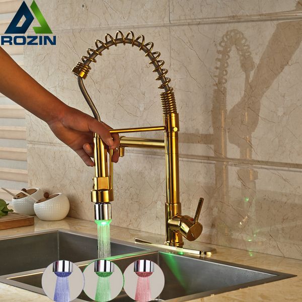 wholesale and retail led light golden kitchen faucet deck mounted single lever spring pull down mixer taps
wholesale and retail led light golden kitchen faucet deck mounted single lever spring pull down mixer taps