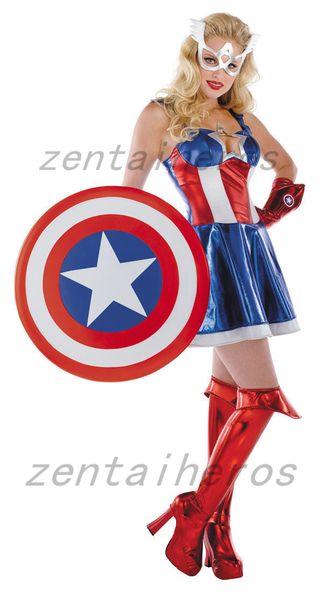american dream sassy deluxe captain america superhero halloween costume, Black;red 
american dream sassy deluxe captain america superhero halloween costume, Black;red