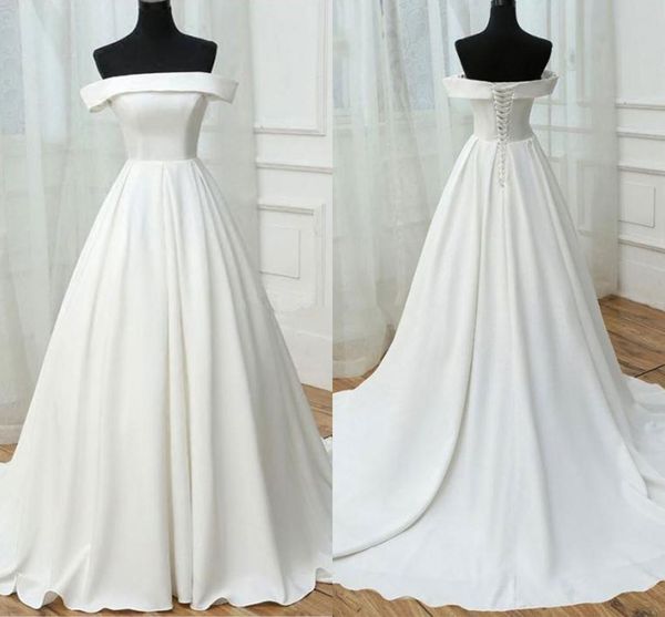 real image a line wedding dress off shoulder satin a line floor length elegant design bridal gowns custom size, White
real image a line wedding dress off shoulder satin a line floor length elegant design bridal gowns custom size, White
